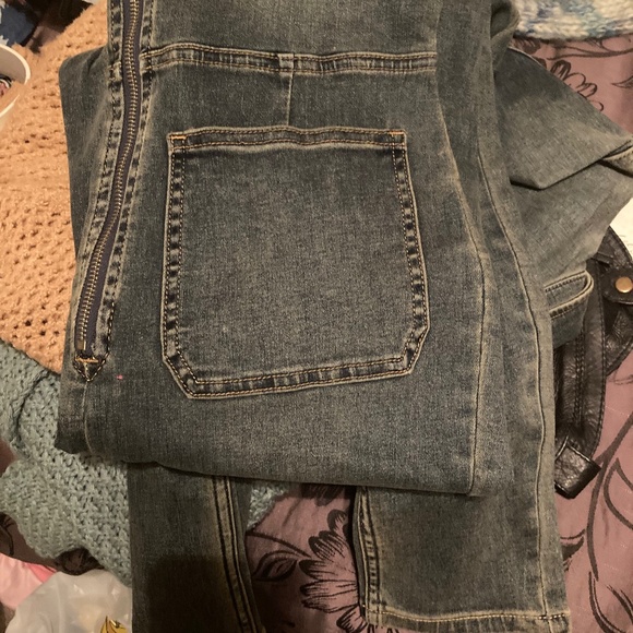 FP Lennox Racer Jumpsuit Utility Jean Denim Zip zip M Med Pockets - Picture 11 of 15